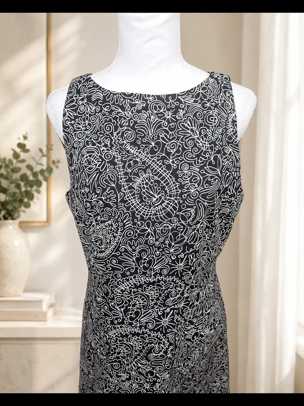 Tory Burch Black White Abstract Print Asymmetrical Midi Dress Size 12